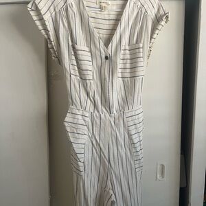 Monteau White and Blue Striped Jumpsuit